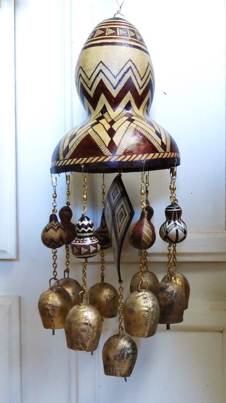 Large Gourd Wind Chimes Handmade Brass Bells & Gourd African Etsy