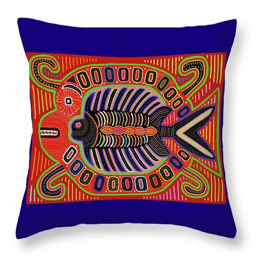Kuna Indian Flying Fish Mola Design Throw Pillow or Tote Bag, Cuna Indian Mola Throw Pillow, Tote Bag Mola Fish Design