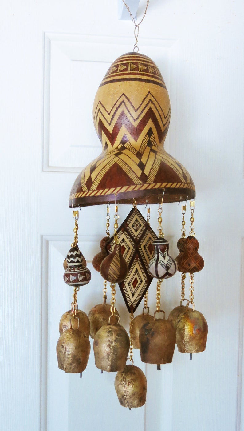 Large Gourd Wind Chimes Handmade Brass Bells & Gourd African Etsy