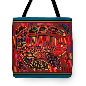 Kuna Indian Mola Iguana Inspired DesignTote Bag Gift - ReUsable Shopping Bag Gift - Tribal Kuna Design Tote Bag Gift - Laptop Bag - Book Bag