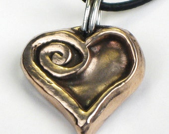 Valentine Heart Pendant of Kiln Fired Bronze with Sterling Silver Back "You Have My Heart" message