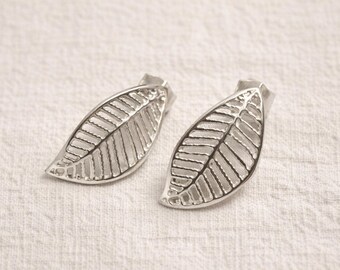 Handmade Sterling Silver Leaf Stud Earrings, Fair Trade Hojita Mexicana