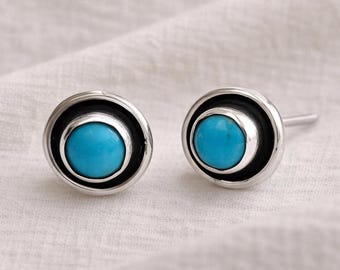Handmade Sterling Silver Turquoise Stud Earrings, Ethical Mexican Jewelry