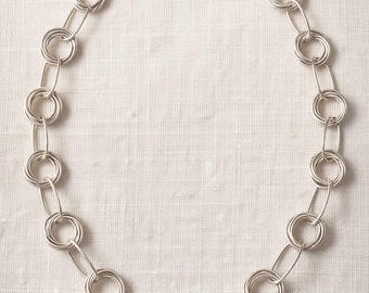 Sterling Silver Semanario Necklace – 14 Interlinked Rings, Chunky Chain, Mexican Jewellery