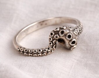 Sterling Silver Octopus Tentacle Ring – Handmade Fair Trade Nautical Statement Jewellery