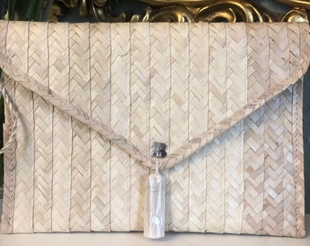 Handmade Straw Clutch Bag with Sterling Silver Initial
