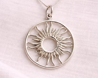 Handmade, Fair Trade Sterling Silver Happy Sun Pendant, Sol Feliz Mexican Solid Ethical Silver