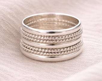 Fair Trade, Handmade, Sterling Silver Semanario Ring, 7 Bands together, Infinity, Lucky Charm