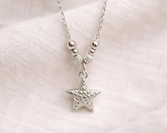 Handmade, Fair Trade, Ethical Sterling Silver Little Textured Sea Star Necklace