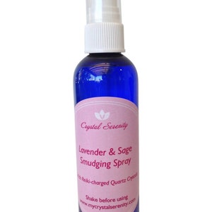White Sage Spray -  Lavender & Sage Smudging Spray - w/ Quartz Crystals - Reiki-charged - 4 Ounce Bottle