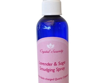 White Sage Spray -  Lavender & Sage Smudging Spray - w/ Quartz Crystals - Reiki-charged - 4 Ounce Bottle