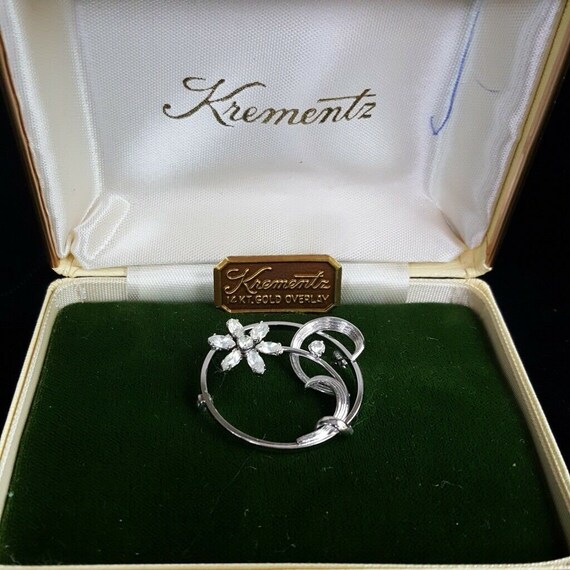 Vintage Krementz 14kt Gold Overlay Pin Cubic Zirconia Flower