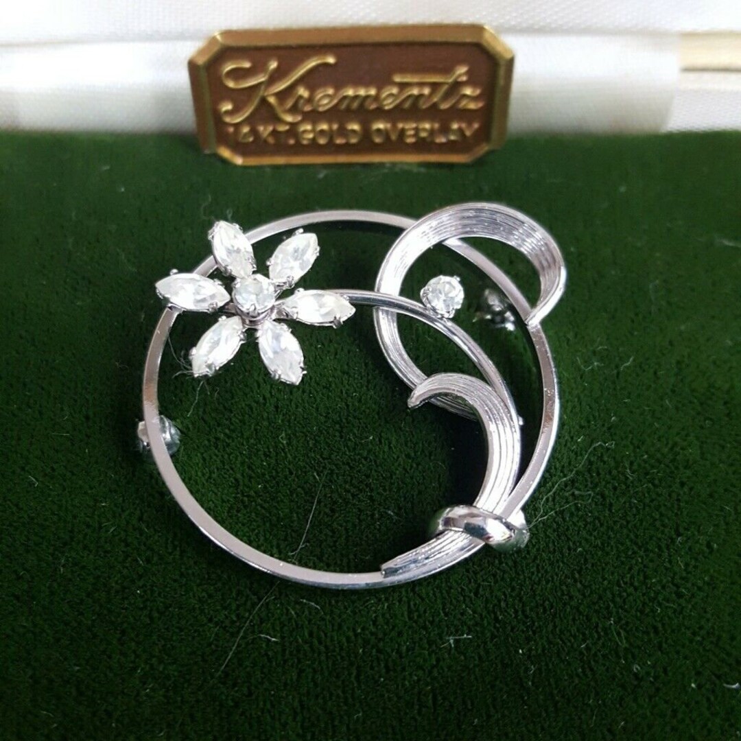 超人気新品 Gold 14kt Krementz Vintage Overlay Flower Zirconia Cubic Pin その他