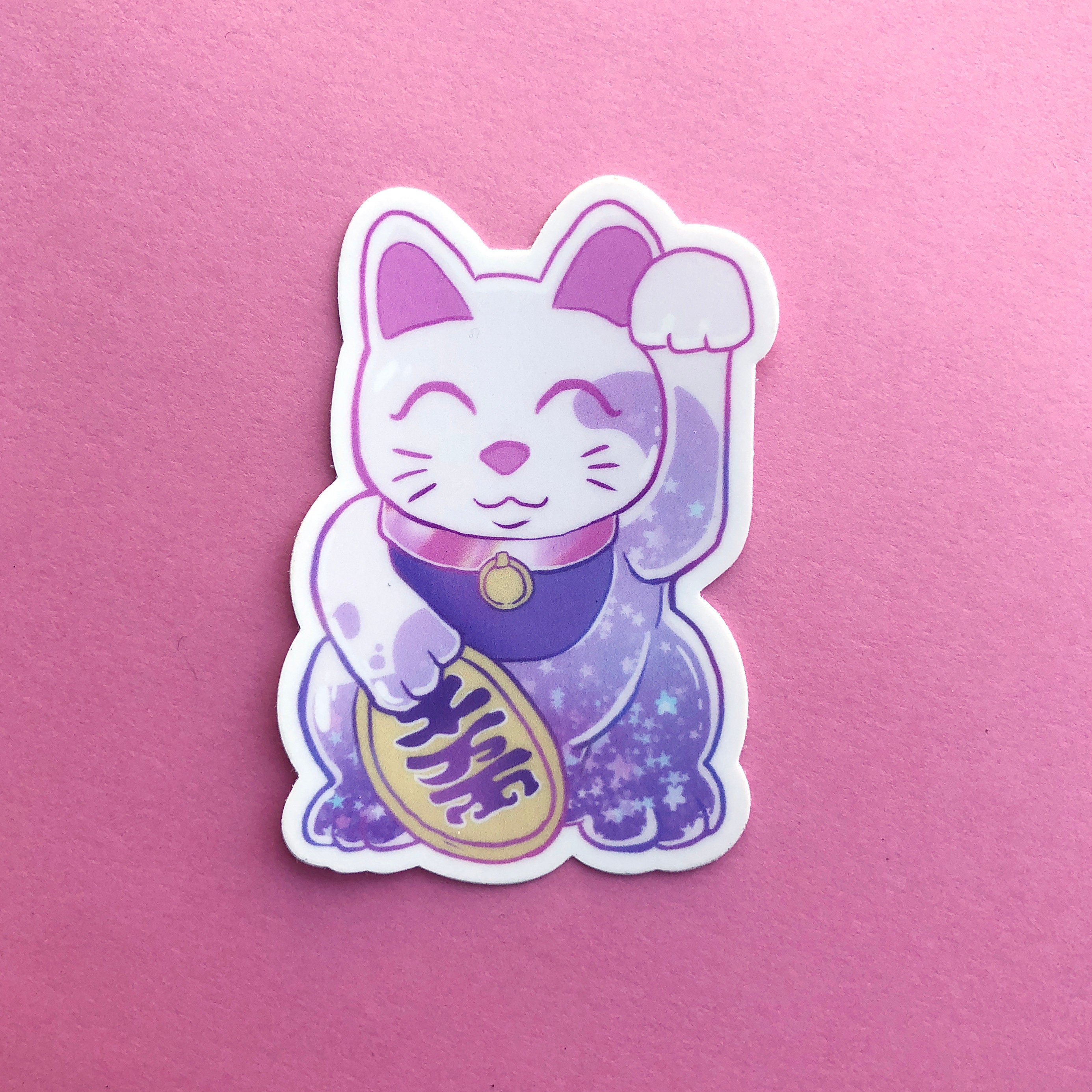glitter pastel aesthetic lucky cat vinyl sticker etsy