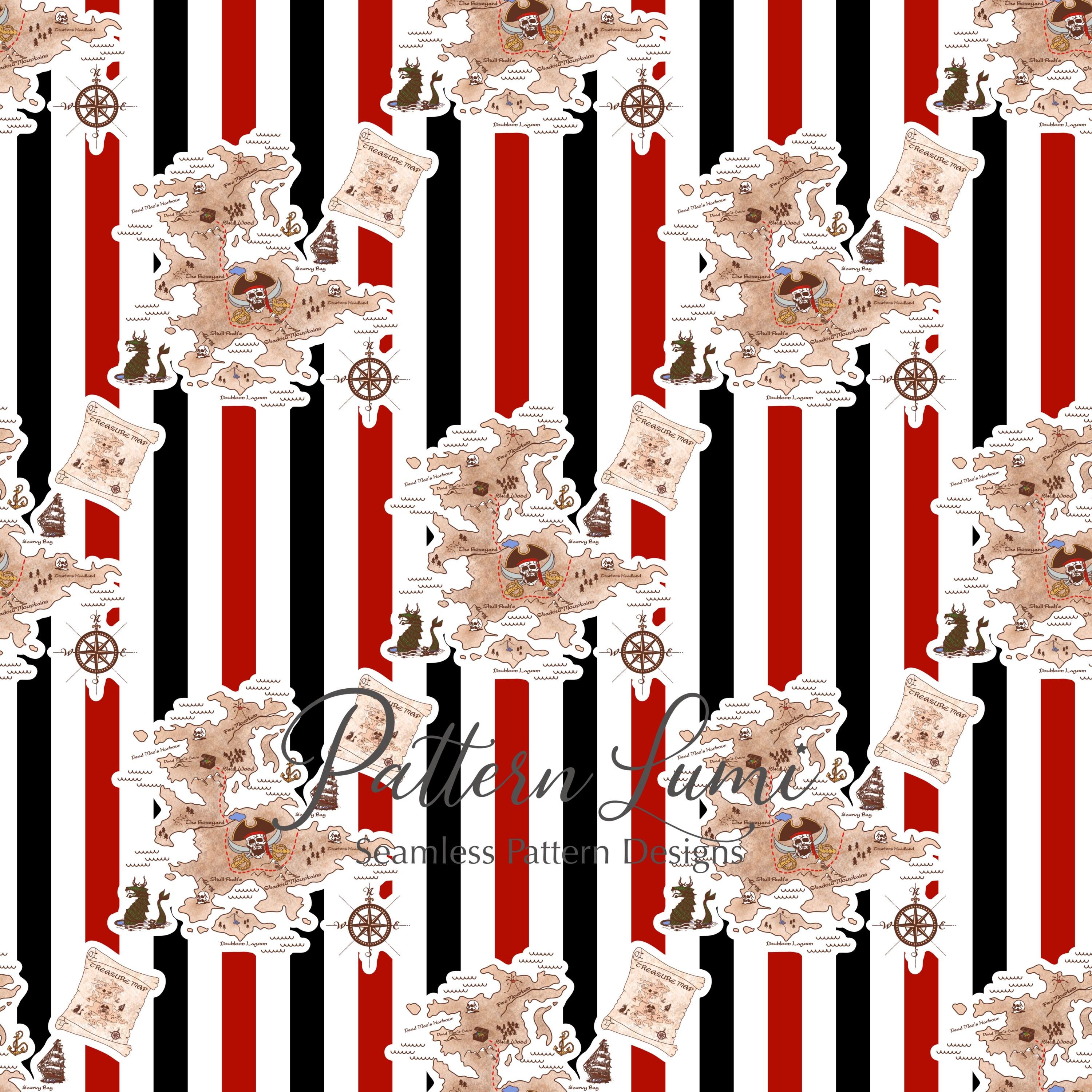Pirate Treasure Map Seamless Pattern, Nautical Vintage Fabric Print ...