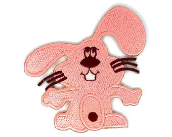 Pink Rabbit Patch - Embroidered Iron-On Bunny Patch for Hats, Jackets and Accessories