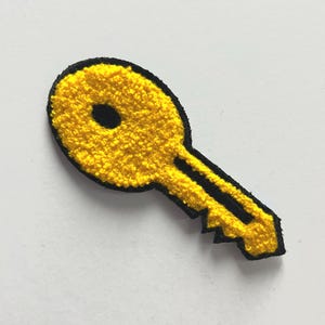 Gold Key Chenille Iron-On Patch for Jackets, Hats and Accessories