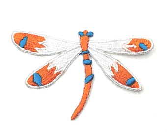 Orange Dragonfly Patch - Embroidered Iron-On Patch for Jackets, Backpacks & Accessories