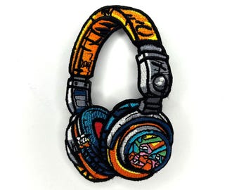 Colorful Headphones Patch - Embroidered Iron-On Patch for Backpacks, Jackets & Accessories
