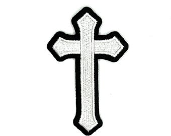 White Cross Patch - Christian Embroidered Iron-On Patch for Bags, Jackets & Accessories