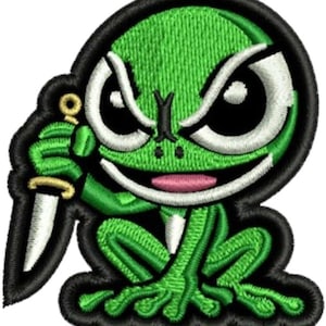 Ninja Frog Embroidery Patch – Funny Cartoon Tactical Patch for Jackets, Backpacks Hats – Hook & Loop Morale Patch for Gear and DIY Crafts