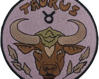 Taurus Zodiac Sign Patch - Celestial Embroidered Iron-On Patch - Approx. 3.5"