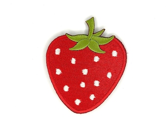 Red Strawberry Patch - Embroidered Iron-On Fruit Patch for Jackets, Bags, and Accessories