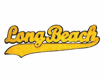 Long Beach Letterman Patch - Varsity Style Chenille Iron-On Patch - Multiple Color Options