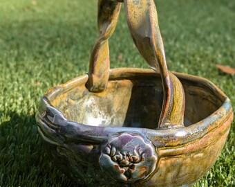 Hand built pottery ceramic basket