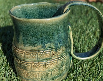 Green Sláinte hand built pottery mug stein