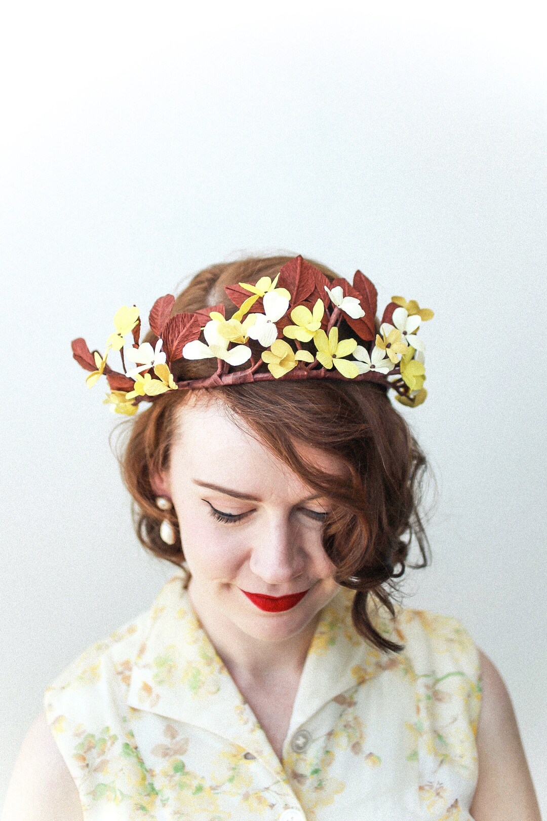 Vintage Wedding Paper Flower Crown / Yellow and Brown Blossom Etsy
