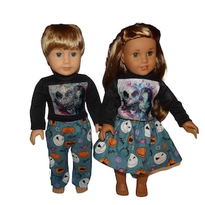Jack Pumpkin King Skellington Sally Nightmare Christmas Pant Or Skirt Set 18 inch Boy Girl American Made Doll Clothes