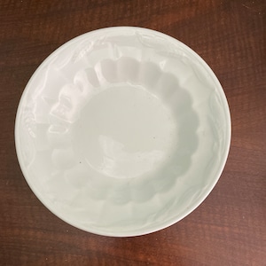 Antique White Ironstone Soup Plate, Wheat with Thumbprint Pattern