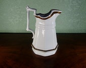 Country Home, Vintage China WHITE IRONSTONE PITCHER, Lustre Band, Farmhouse Kitchen