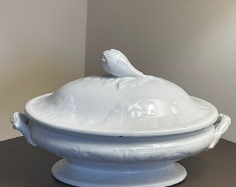Antique White Ironstone Vegetable Server Tureen, ATHENS SHAPE, Podmore, Walker and Co. , 1857