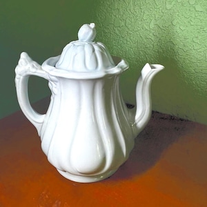 Antique White Ironstone  Teapot, Grand Loop Shape, Jacob Furnival Pottery, 1850s