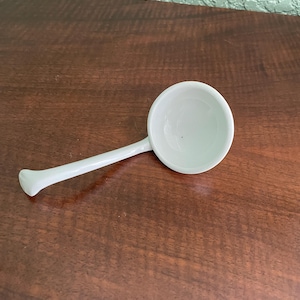 Antique  White Ironstone Sauce Tureen Ladle Diamond Design