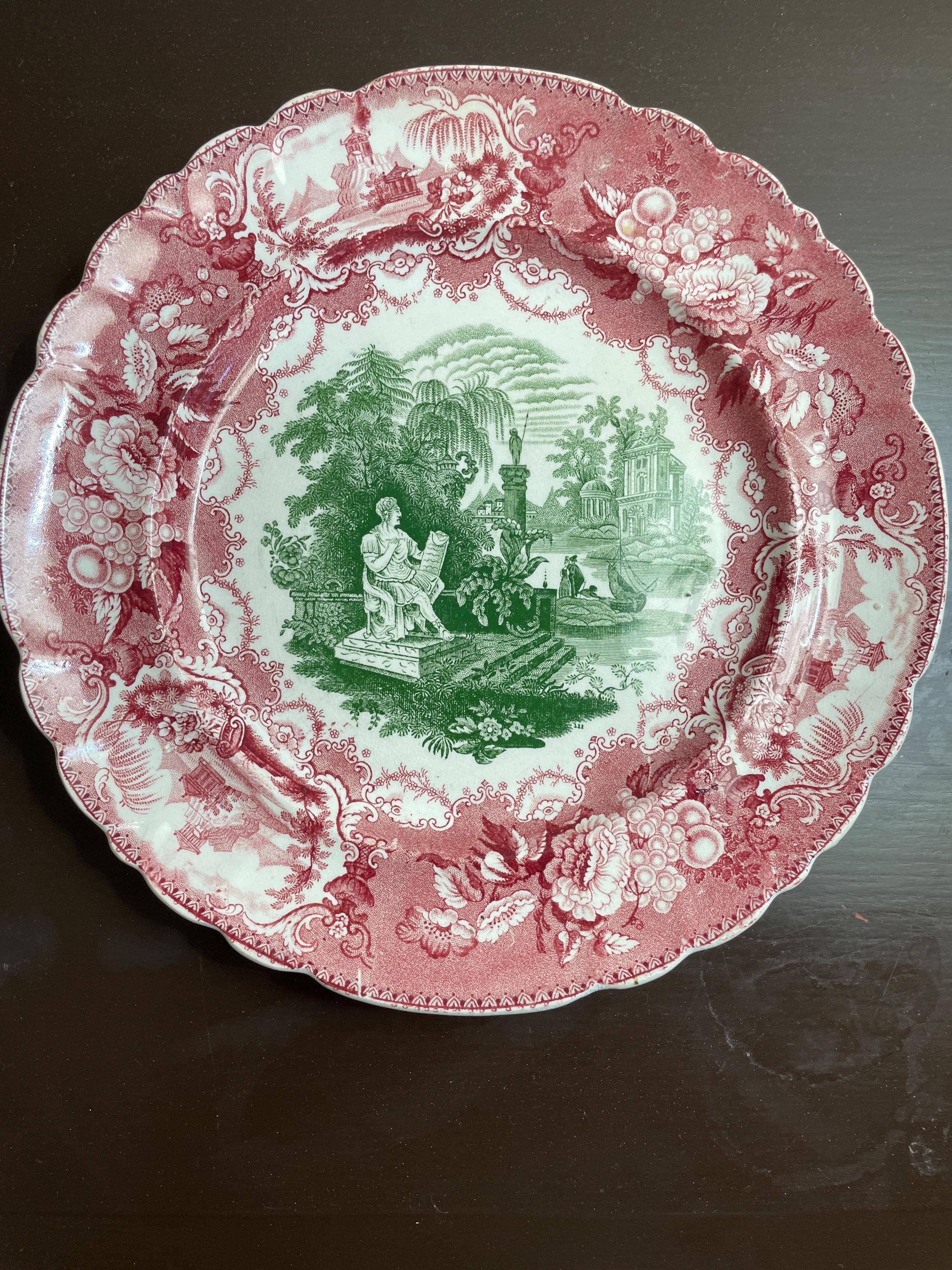 アンティーク wood&sons 英国 enoch wood's 赤絵 2枚 皿 Vintage Mid Century Enoch Wood & Sons England Staffordshire