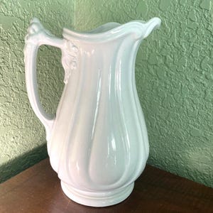 Antique Staffordshire White Ironstone Tall Pitcher, Furnival, Grand Loop Shape, c. 1845