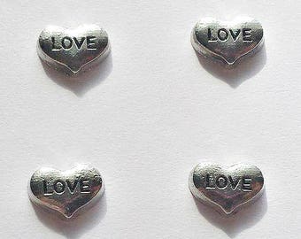4 Love Heart Floating Charms - Glass Locket Charms - Love Memory Charms - #FCH012