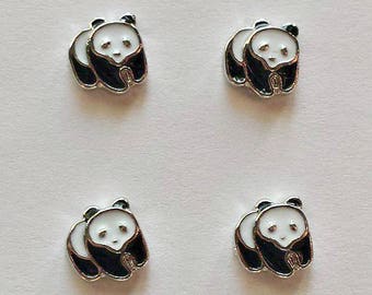 4 Panda Bear Floating Charms - Glass Locket Charms - Panda Bear Charms - #FCP004