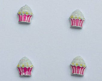 4 Cupcake Floating Charms - Glass Locket Charms - Cupcake Charms - #FCC018