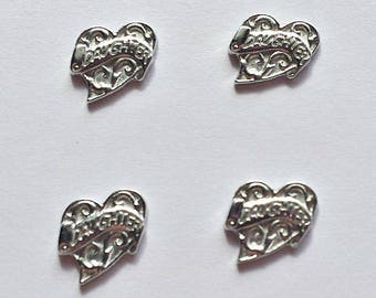 4 Daughter Heart Floating Charms - Glass Locket Charms - Daughter Memory Charms - #FCH004