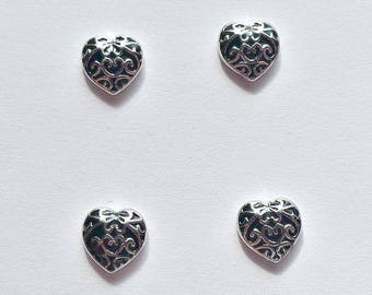 4 Heart Floating Charms - Glass Locket Charms - Memory Charms - #FCH002