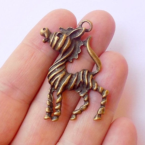 2 Zebra Charms - Antique Brass - Pendants - #B0023