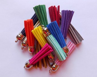 6 Tassels - Faux Suede Tassels With Silver Caps - Mixed Colors