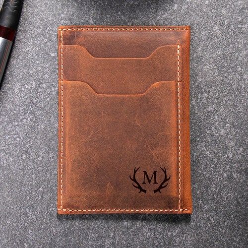 Personalized minimalist leather wallet minimal front pocket wallet BW056T leather men slim thin bifold leather wallet 