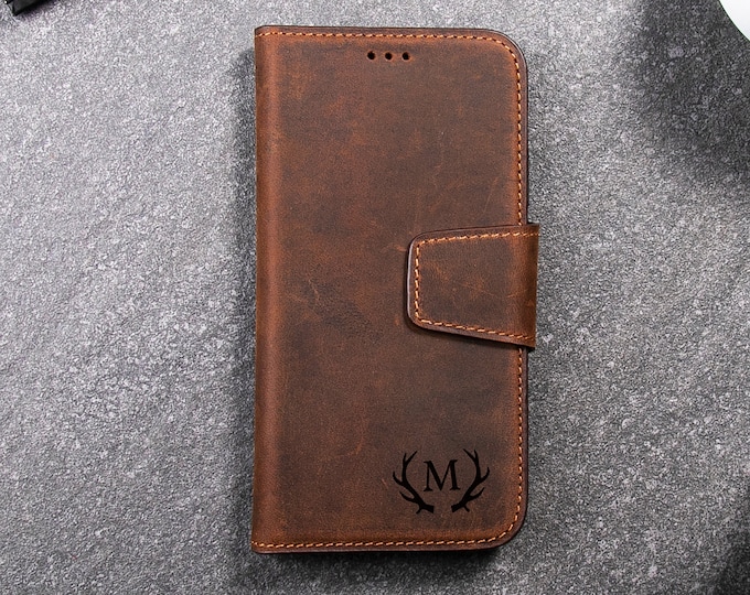 iPhone 13 Mini Case, Leather iPhone Case, iPhone 13 Magnetic Case, Personalized Credit Card Holder Case, Christmas Gift