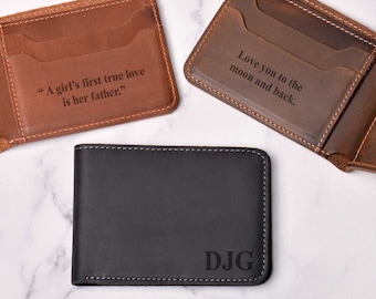 Personalized gifts for dad fathers day , Personalized Bifold Leather Wallet , Slim Leather Wallet , Gift For Him, Best Gift for Groomsmen