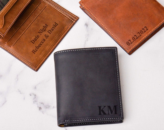 Personalized Trifold Wallet For Men, Custom Trifold Mens Wallet, Leather Trifold Wallet With Photo Engraving, Fathers Day Gift, Handmade